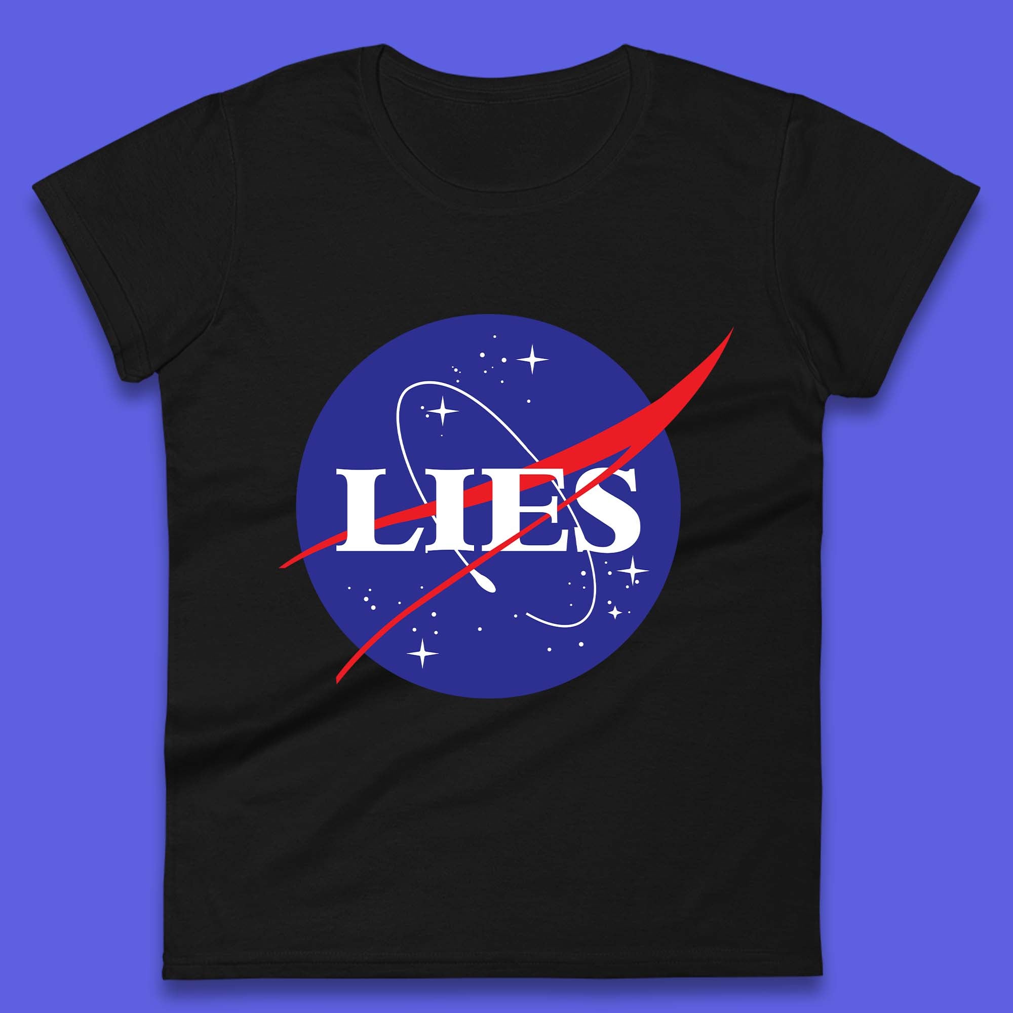 NASA Lies Logo Parody Womens T-Shirt Mens Tops Tees Unisex 2XL