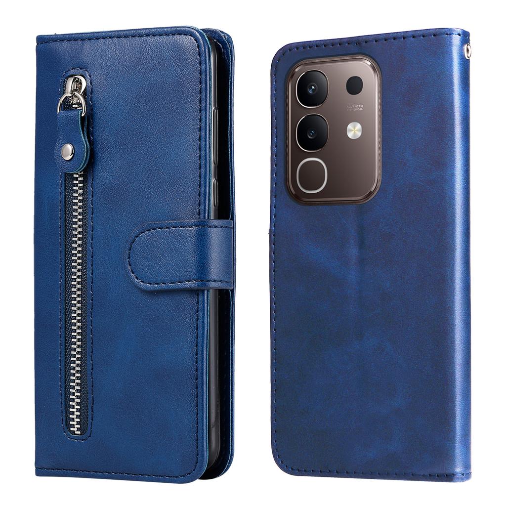 For vivo Y29 4G PU Leather Cases with Zipper Pocket Wallet Phone Cover Stand