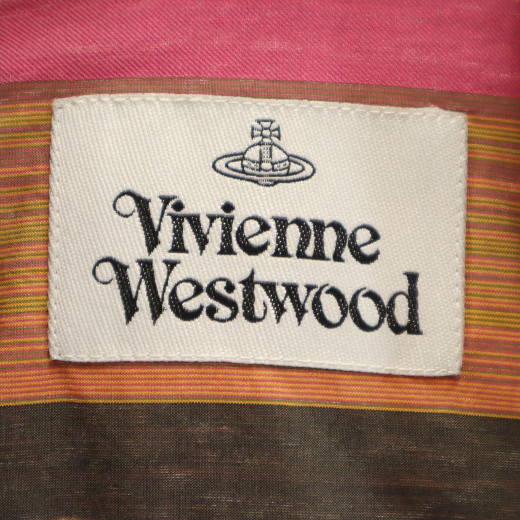 VIVIENNE WESTWOOD Striped Pattern Long Sleeve Cotton Shirt 48 Brown Men's Used