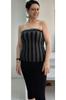 Women's Style Big Size T-Shirt Black Smoked Striped Combed Cotton Viscose Strapless Badi Athlete T-Shirt