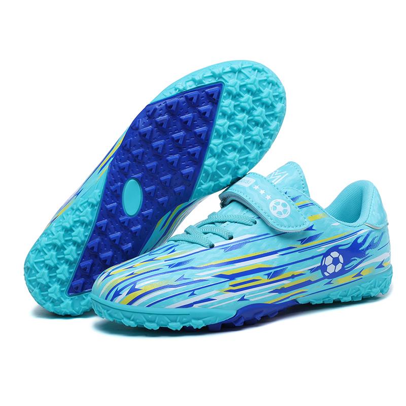 

Мальчиковые футбольные бутсы кожаные короткие шипы резиновая мягкая подошва детские профессиональные для искусственного газона тренировочные футбольные бутсы 28 циан