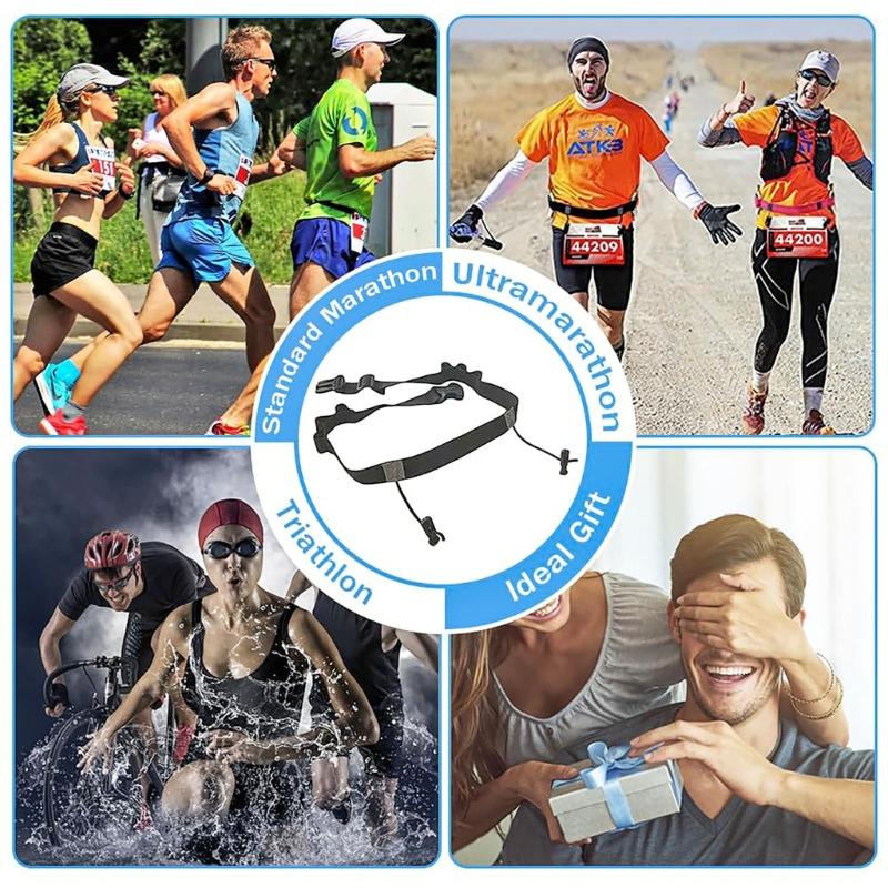 2Pcs Elastic Sport Waist Belts Race Bib Holder Adjustable Running Waistband with 6 Elastic Rings for Triathlon Cycling