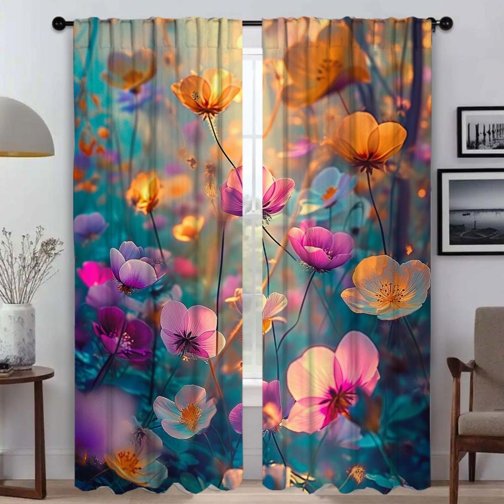 Partition Wildflower Elegant Room Curtains 2 Pieces Shades Window Curtain for Room 2 Panel Tulle for Bedroom Living Kitchen Home