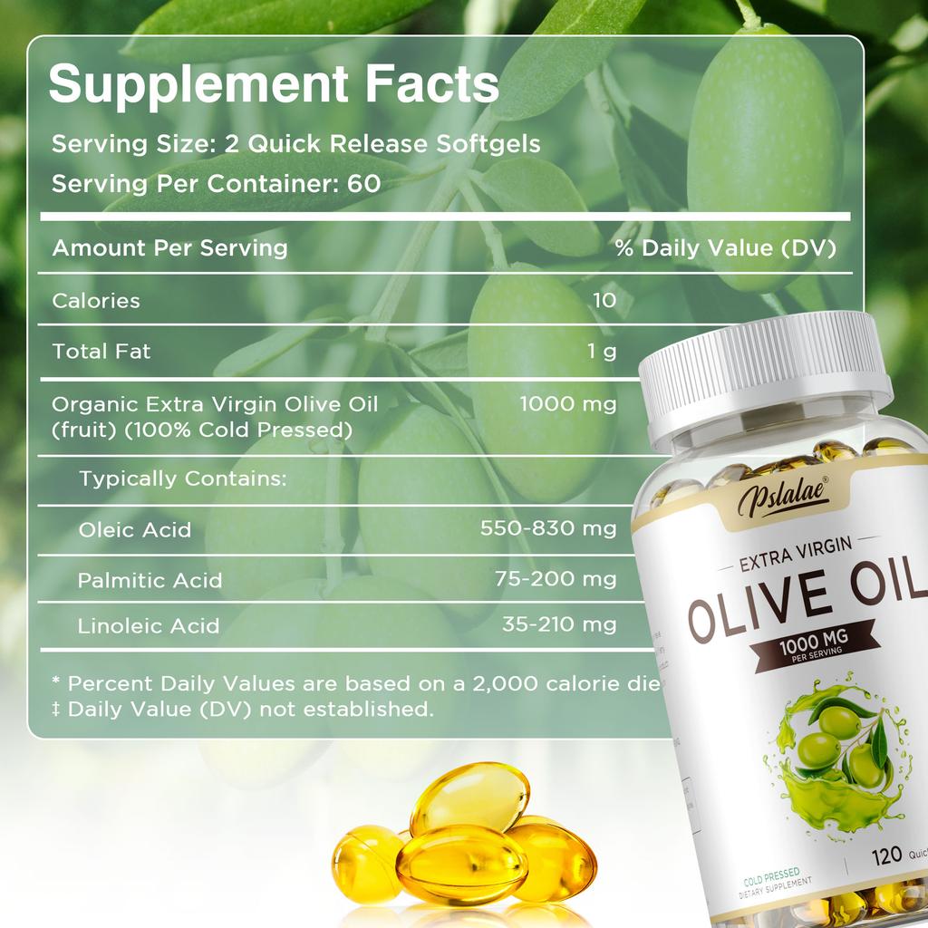 Pslalae Extra Virgin Olive Oil Softgels 1000mg 120 Count — Antioxidant Support, Daily Wellness, Immune Support, Nutritional Support