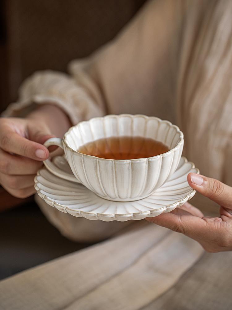 Vintage Ceramic Coffee Cup and Saucer Set Afternoon Tea Time Snowflake Design