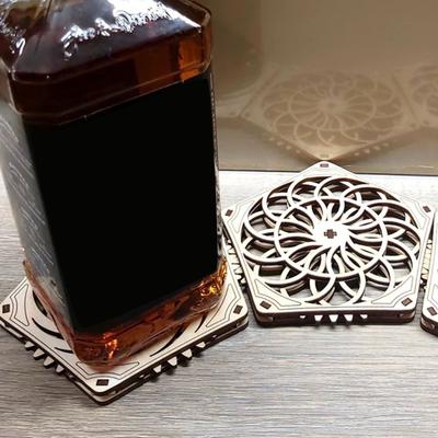 Pack of 3 Rotating Coaster Wood Placemat Hollow Wooden Dining Table Insulation Pad for Home Office Decoration