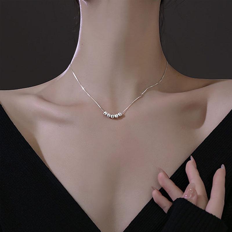 Five Blessings Silver-Plated Necklace: Heart & Flower Lucky Beads, Elegant Women's Design