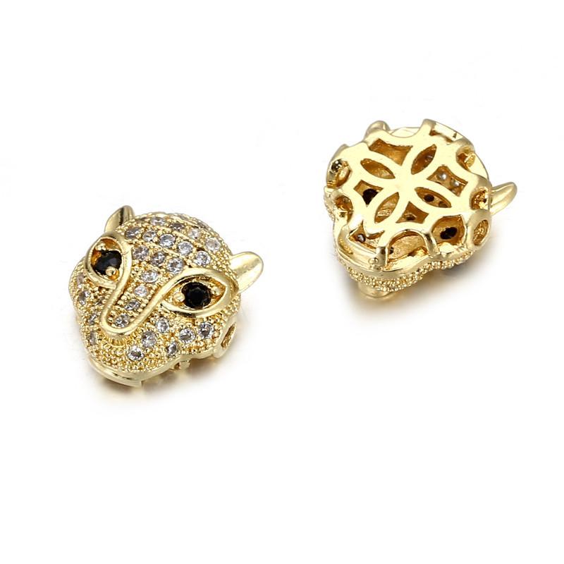 

Handmade DIY Copper Inlaid Zirconium Leopard Head Round Hole Loose Bead Pendant Accessories