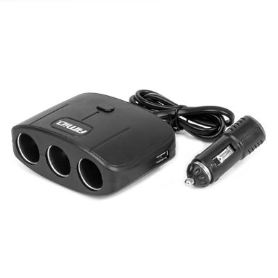 Cigarette Lighter Socket Splitter with Charger 2x USB-A ON/OFF 12V 24V 100W 70cm AMIO-04362