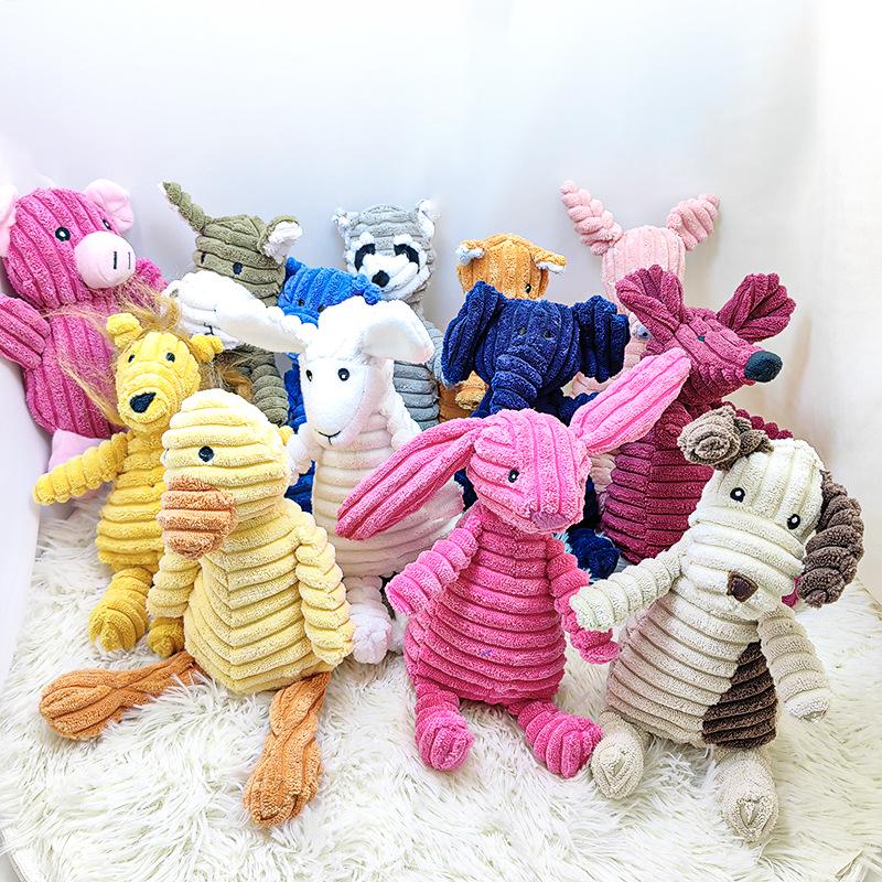 Corduroy Plush Dog Toy: Sounding, Teething, Teeth Cleaning, Boredom Relief with Monkey & Fox Designs.