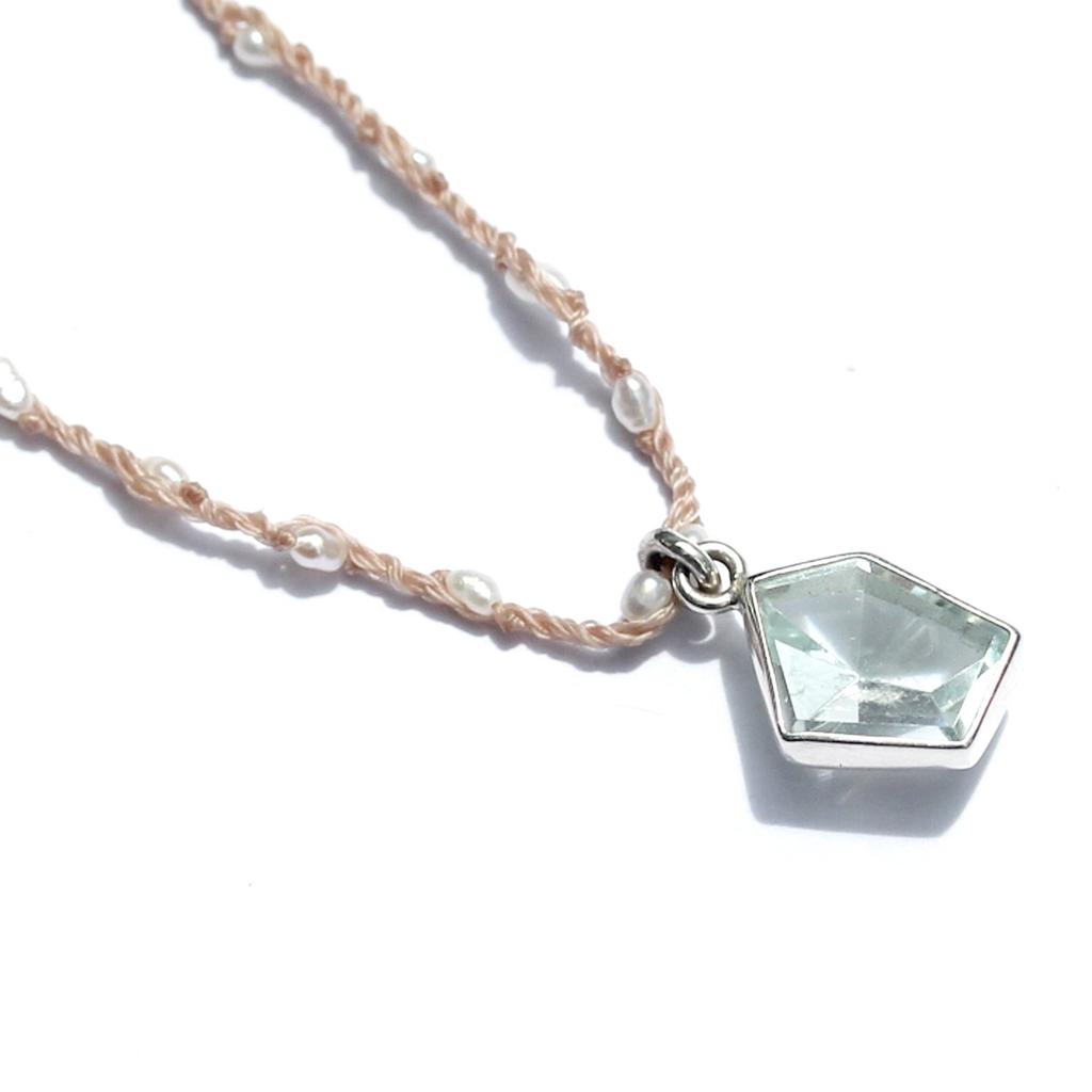 Anna Michelen One of a Kind Necklace, Aquamarine, Pentagon, Pearl,