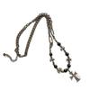 Y2K Gothic Style Black Beaded Cross Necklace & Cool Girl Sweatshirt Accessory