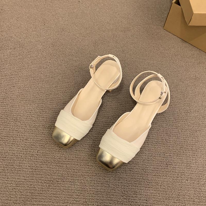 

Mary Jane shoes women s bag head sandals 2025 new summer thick heel high heels with skirt single shoes 39 бежевий