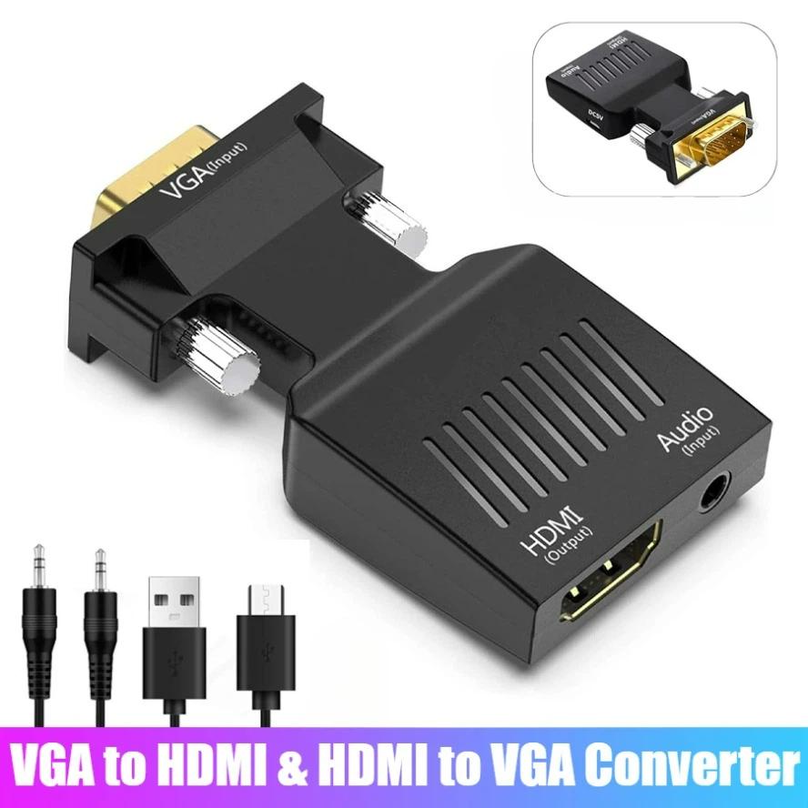 1080P VGA To HDMI‑Compatible Video Audio Converter, HDMI To VGA Adapter for PC Laptop Connecting To HDTV Projector