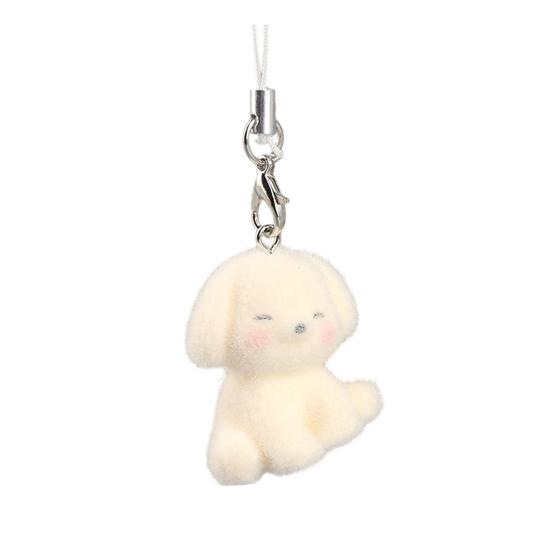 

Decorative Pendant Flocking Puppy Shape Keychain Bag Charm with Lanyard Mobile Phone Bag Hanging Ornament C