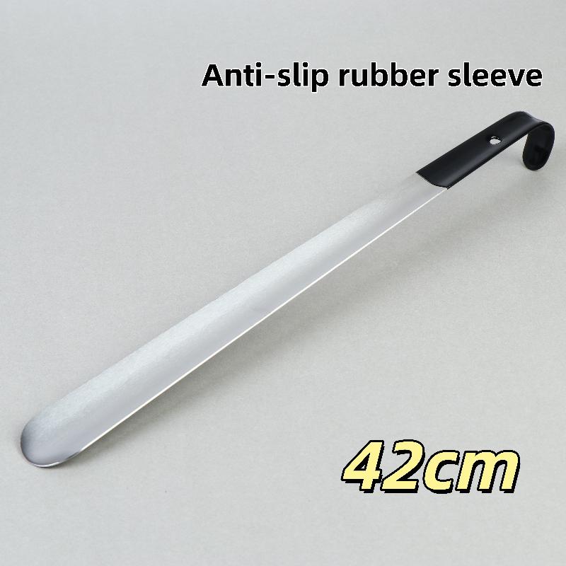 1Pcs 16.5"/42Cm Easy-Grip Metal Shoe Horn Black Long Handle Curved Hook Ergonomic Stainless Steel Shoehorn For Seniors
