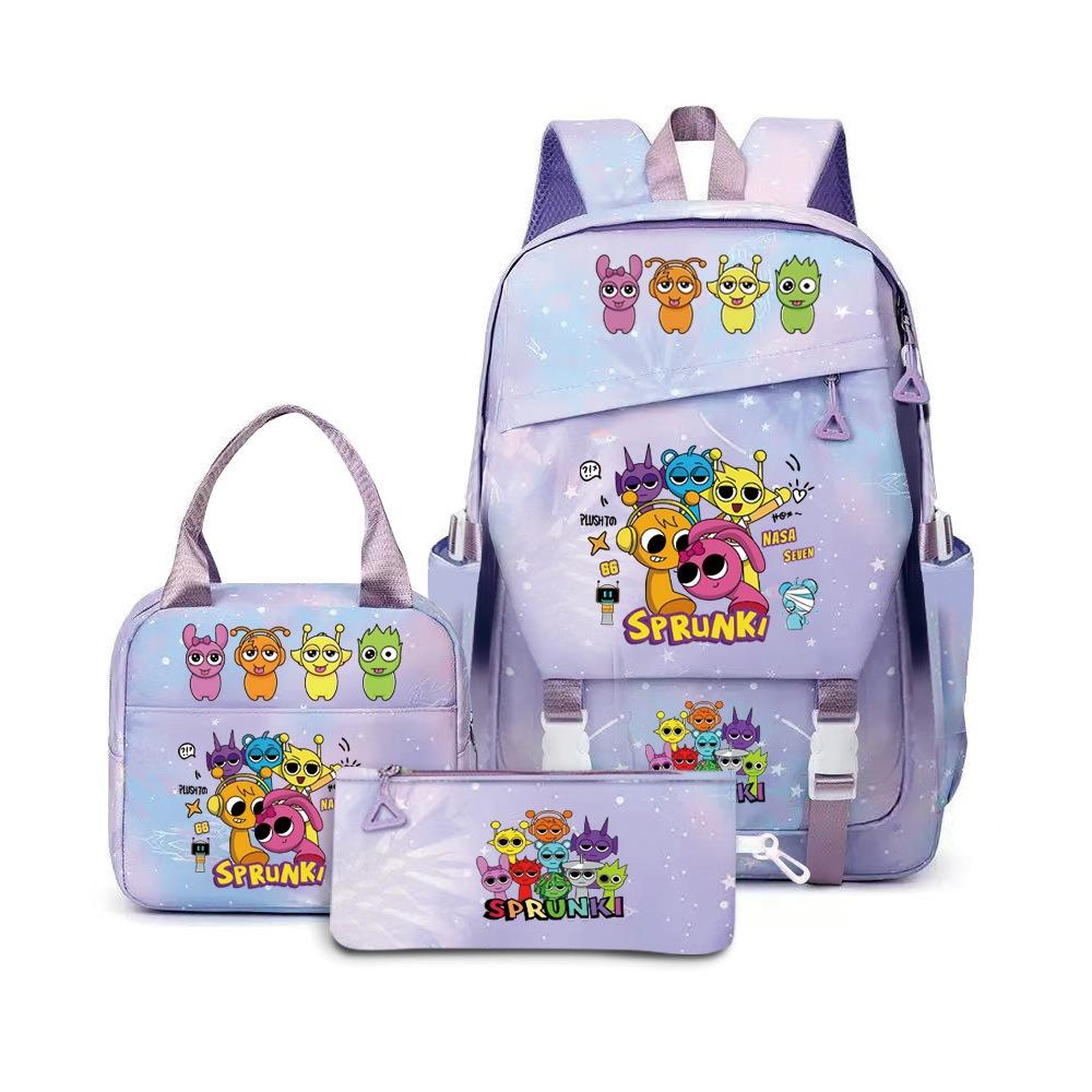 Rhythm box music game heat transfer backpack Sprunki pink schoolbag portable lunch bag stationery pencil case D