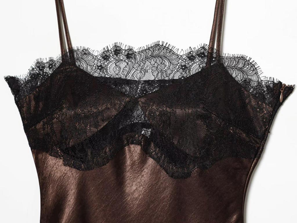 Asymmetrical Lace Dress with Silk Satin Texture: European & American Women's Fashion