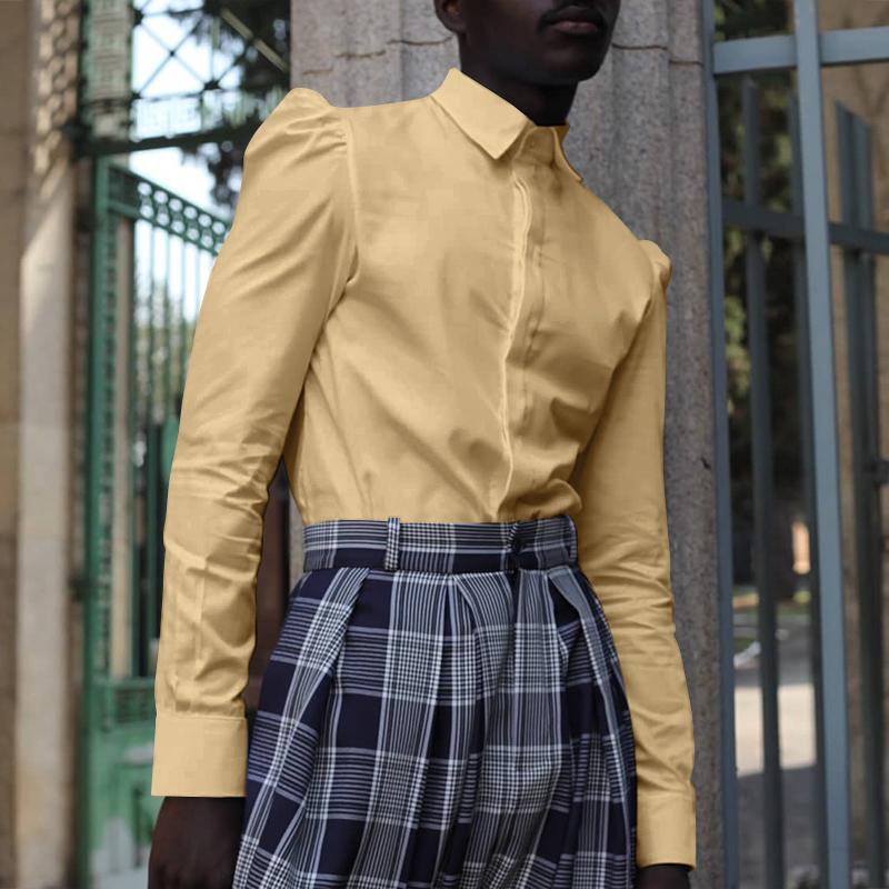 

INCERUN Весенние мужские рубашки с пышными рукавами на пуговицах