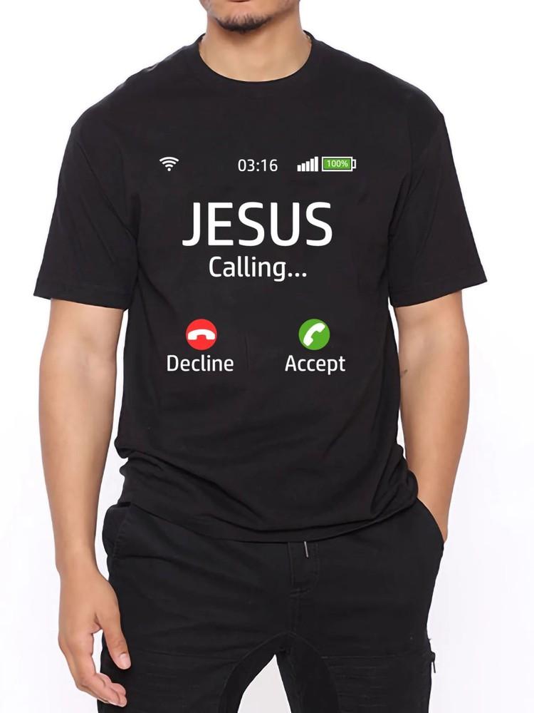 

Men s Jesus Is Calling Graphic T-Shirt - Black Faith-Inspired Summer Tee with L