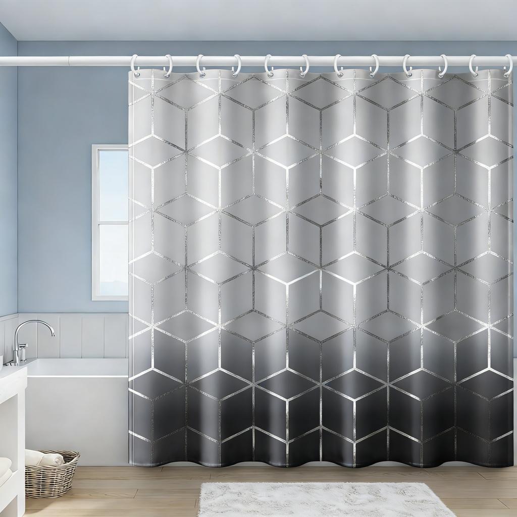 3D Black Geometric Chevron Pattern Waterproof Shower Curtain For Modern Bathroom