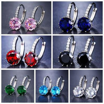 Korean Fashion Colored Diamond AAA Zircon Earrings for Women - Elegant Round Ear Buckle
