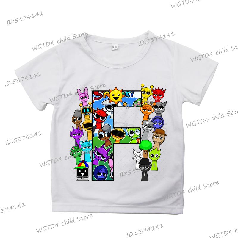 2025 Neue Sprunki Englischer Buchstabe ABCD.. Kinder T-Shirts Mode Incredibox Spiel T-Shirt Cartoon 26 Alphabet Jungen Mädchen Lustiges T-Shirt