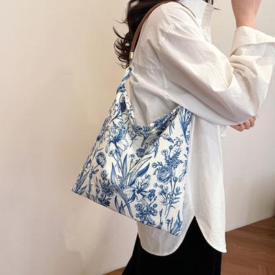 Large-capacity Tote Bag Literary New Chinese Style Plant Tie-dye Shoulder Bag Lightweight Aesthetic Printed Shoulder Bag