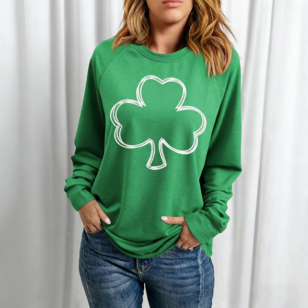 2026 Four-Leaf Clover 3D Print Urban Casual Raglan Pullover