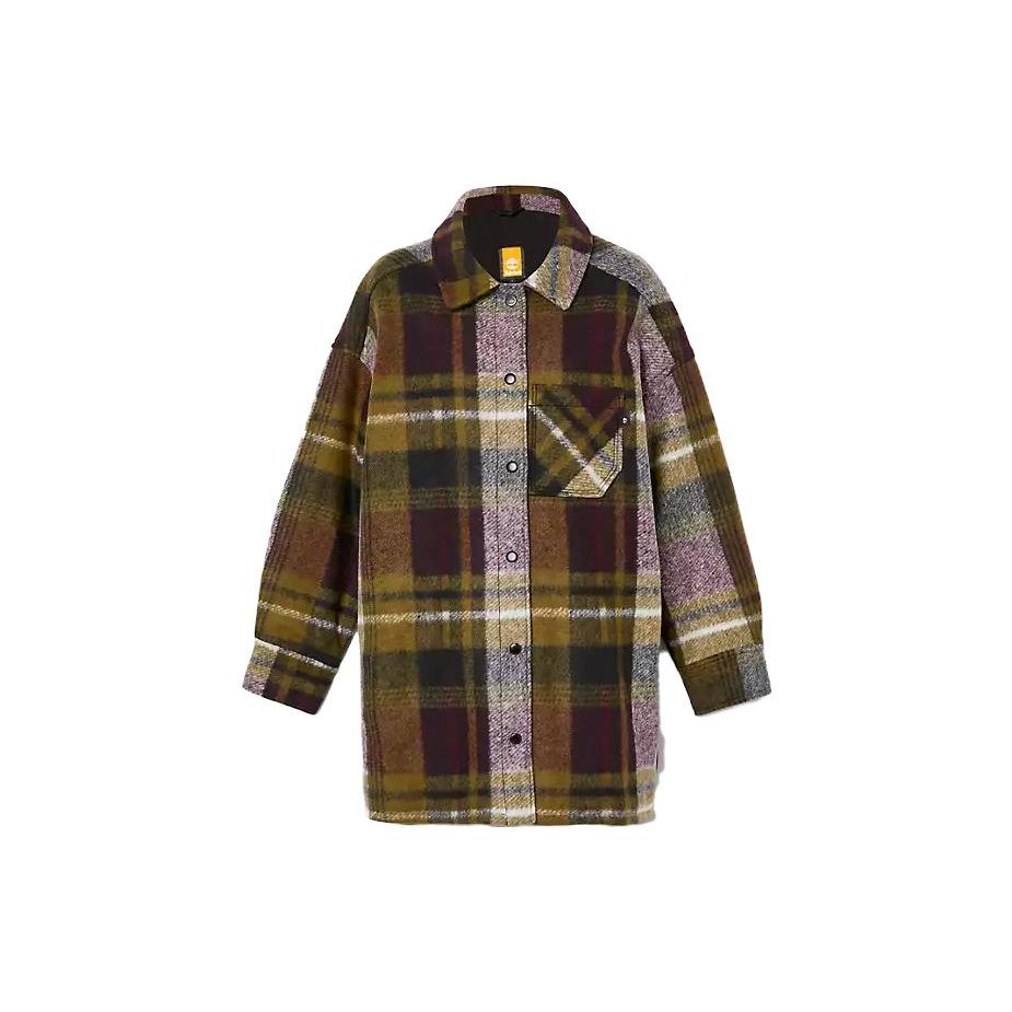 

Timberland Plaid Long Sleeve Collared Jacket Women jackets Brown A6HA1-I30 L