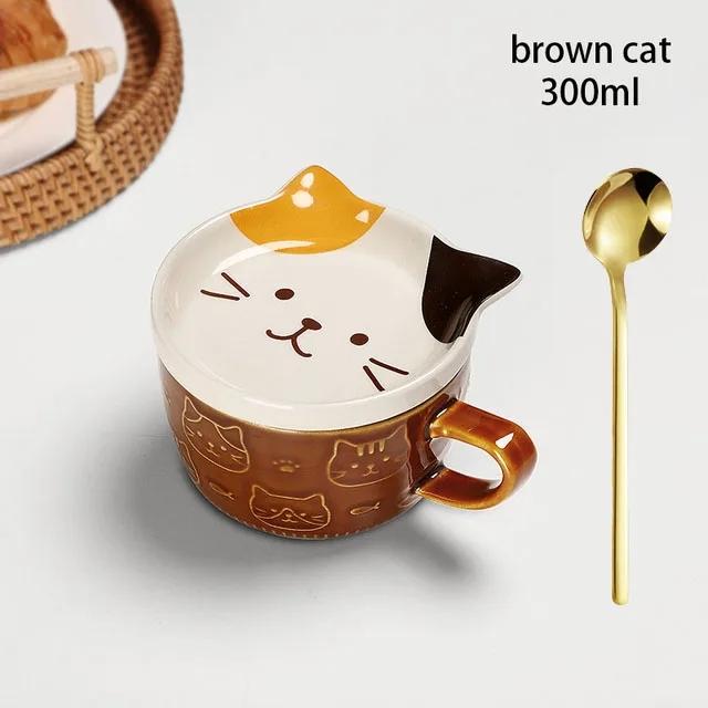 Japanese Cartoon Cat Coffee Mug With Lid Cute Breakfast Cup Creative Milk Cup Gift