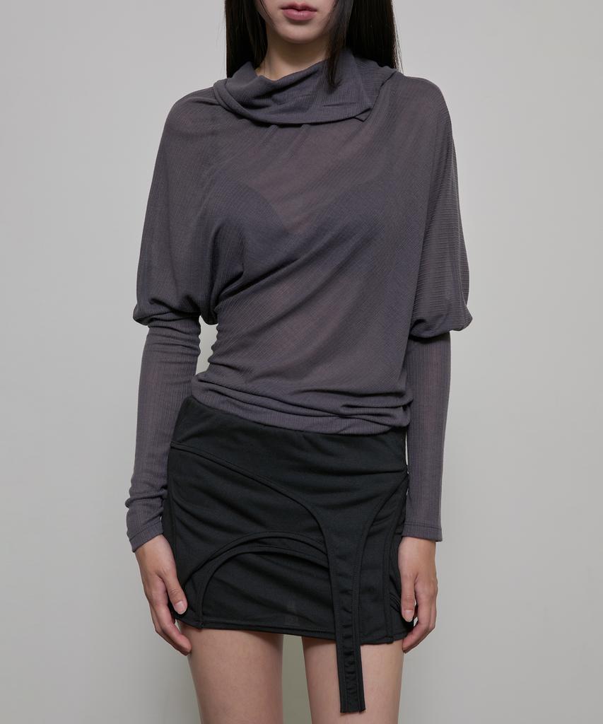 Peulleeoeob Sheer Asymmetrical Long Sleeve (Fl-175_Charcoal)