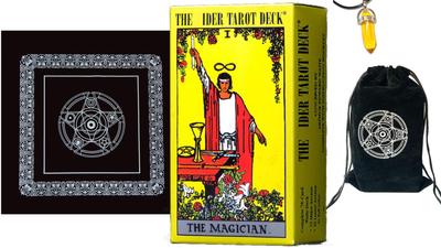 English Version Rider Version Tarot Card Deck with Tarot Tablecloth and Large Size 12cm X 7cm Tarot Pouch, (Rider-Waite Deck)
