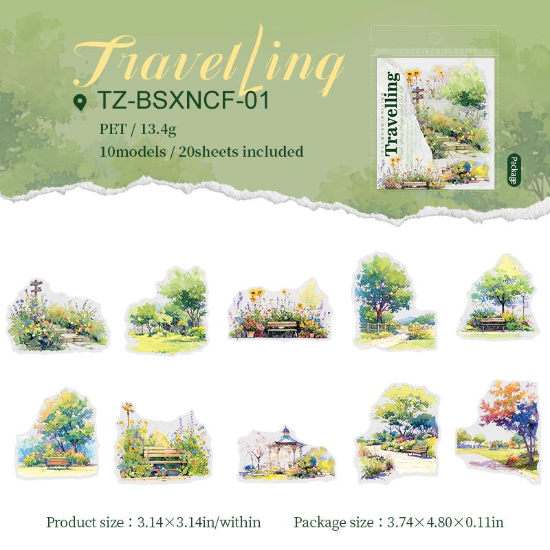JIANWU Pack Your Bags and Set Off Series Vintage Plant Travel Landscape Material Collage PET Sticker Creative Journal Stationery