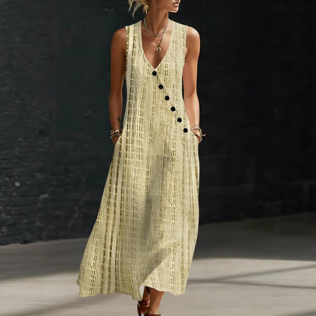 Robes d'été pour femmes Robe midi décontractée et fluide Robes d'été pour vacances à la plage Avec poches
