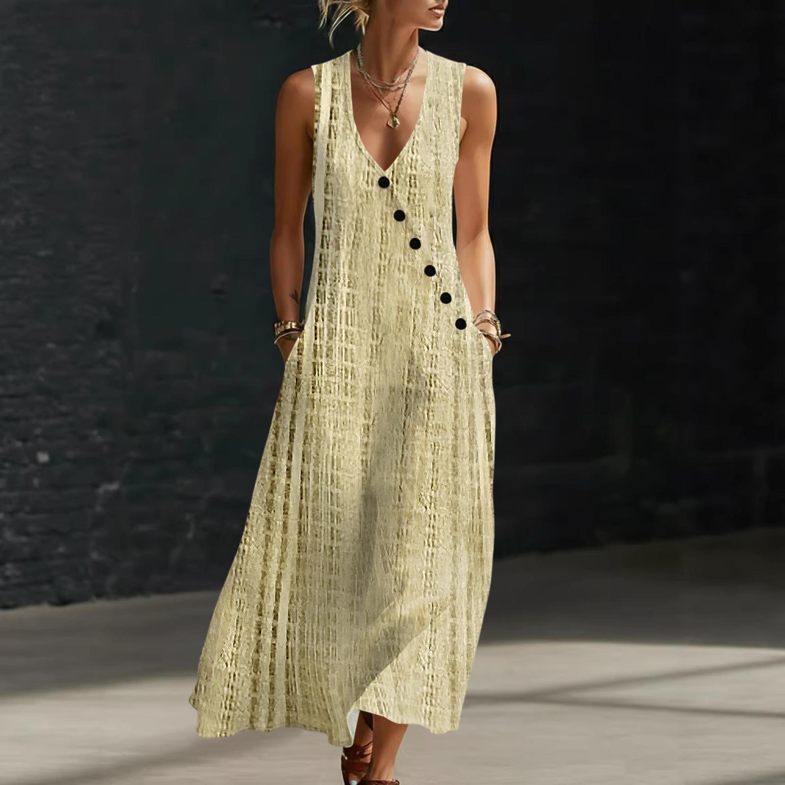 

Summer Dresses For Women Flowy Casual Midi Dress Beach Vacation Sundresses With Pockets XL жовтий