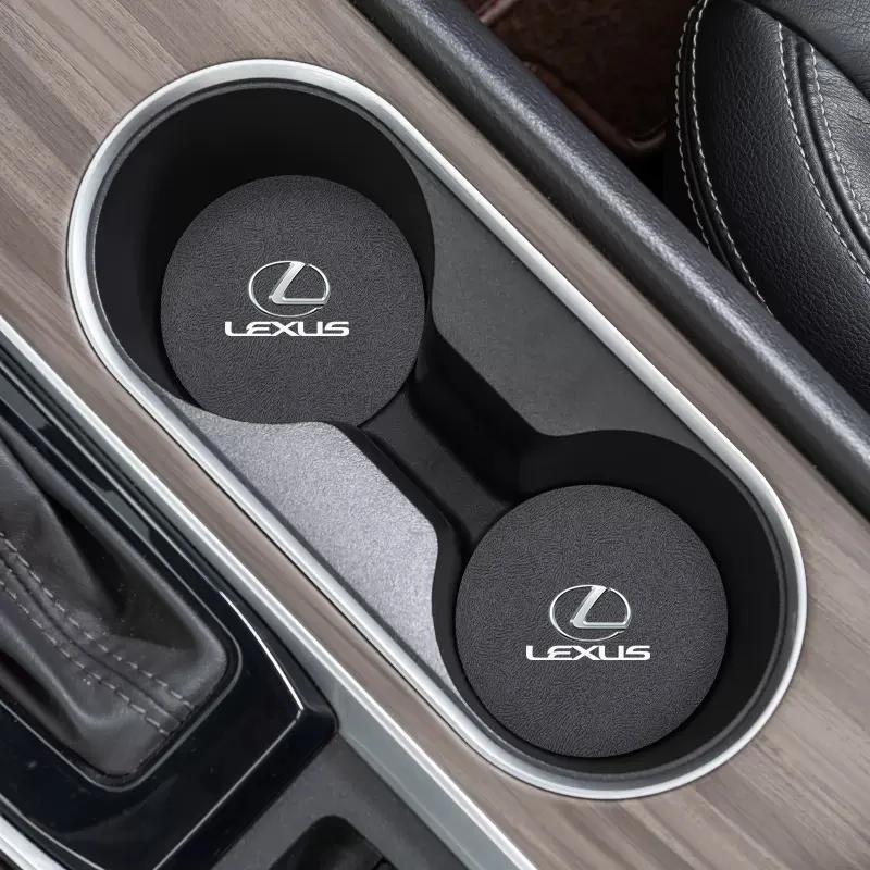 2Pcs Car Logo Coasters Leather Water Cup Non-Slip Mats For Lexus CT200h ES250 ES300h IS250 IS200 GS300 GS460 GX470 LS400 LX470 R