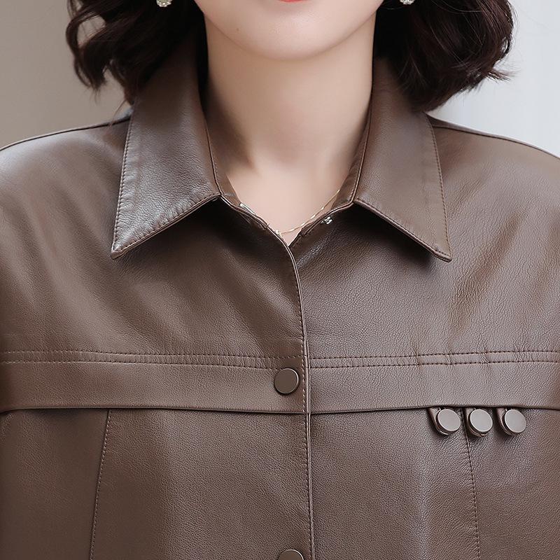 Spring & Autumn PU Leather Jacket for Middle-Aged Ladies - 2025 Style