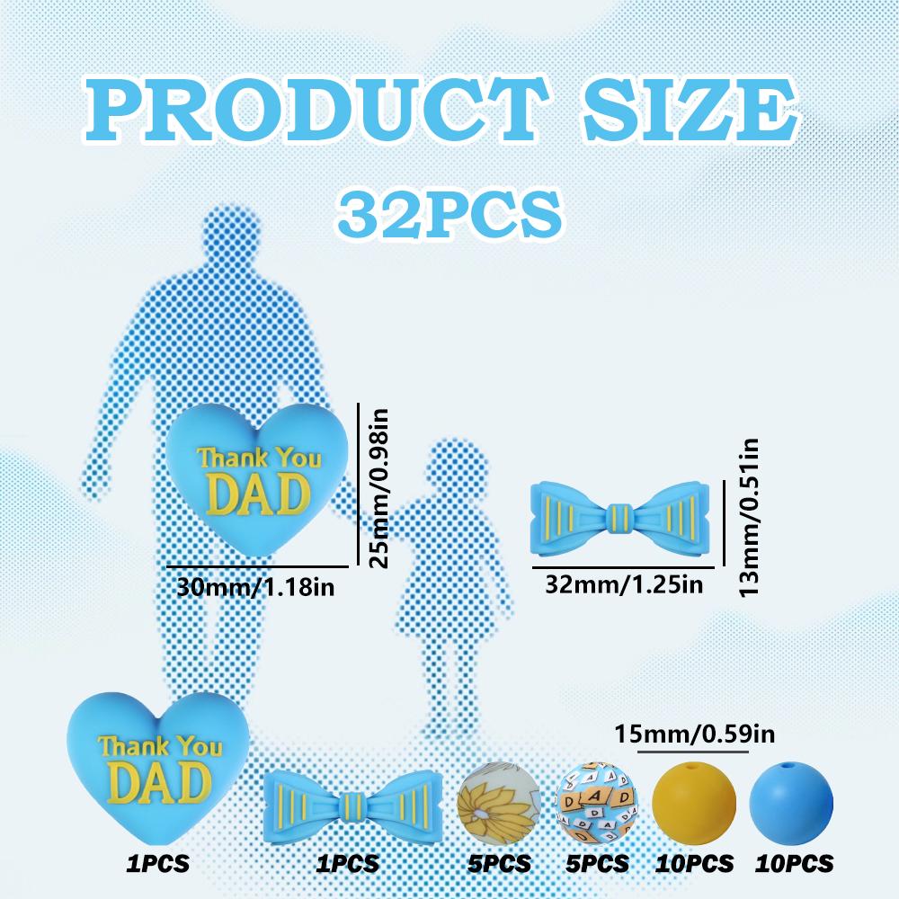 

32/60PCS Father s Day Blue Silicone Bead Set, perfect for DIY handmade crafts such as keychains, necklaces, bracelets, etc