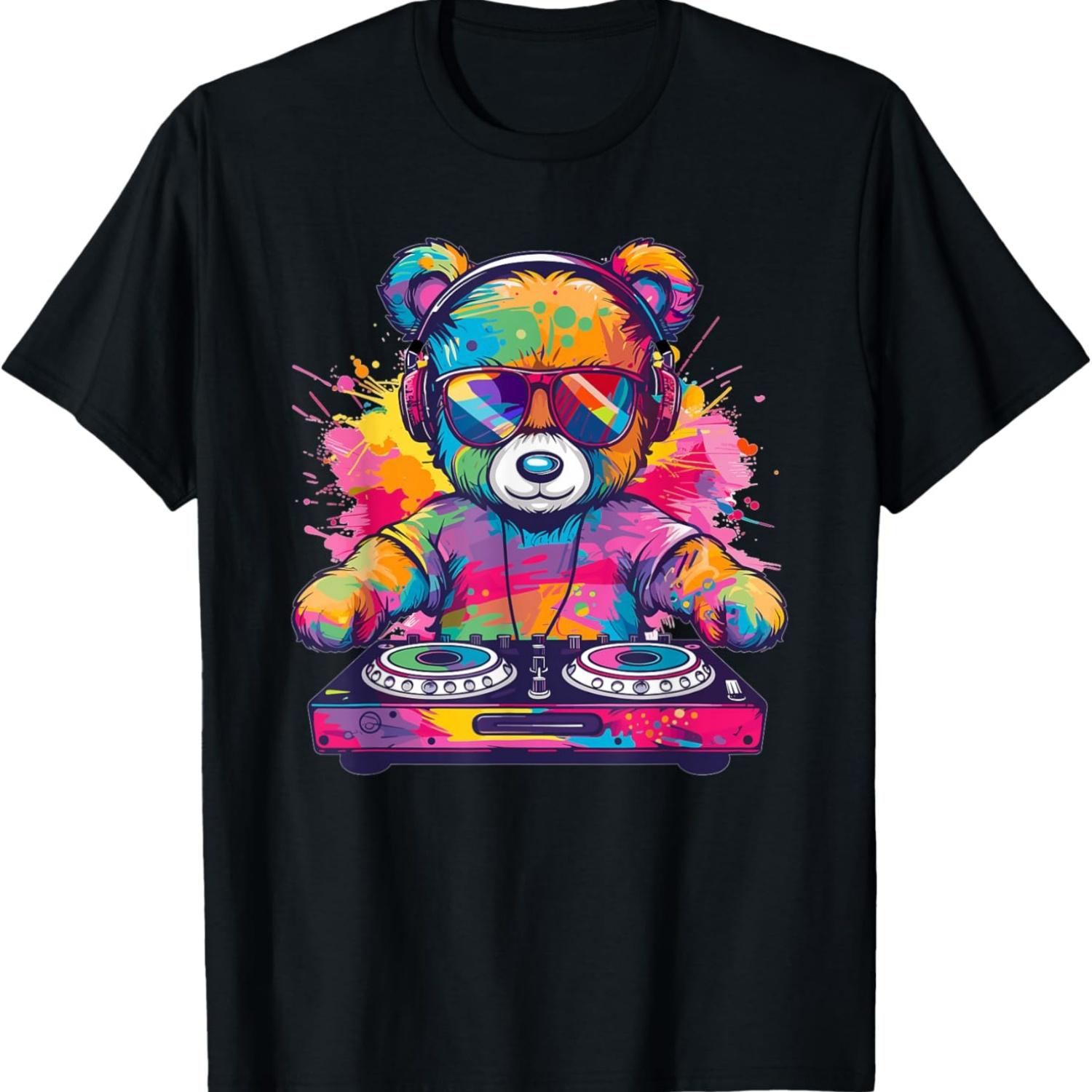 

Мультяшная футболка с плюшевым мишкой-диджеем XXXL чёрный