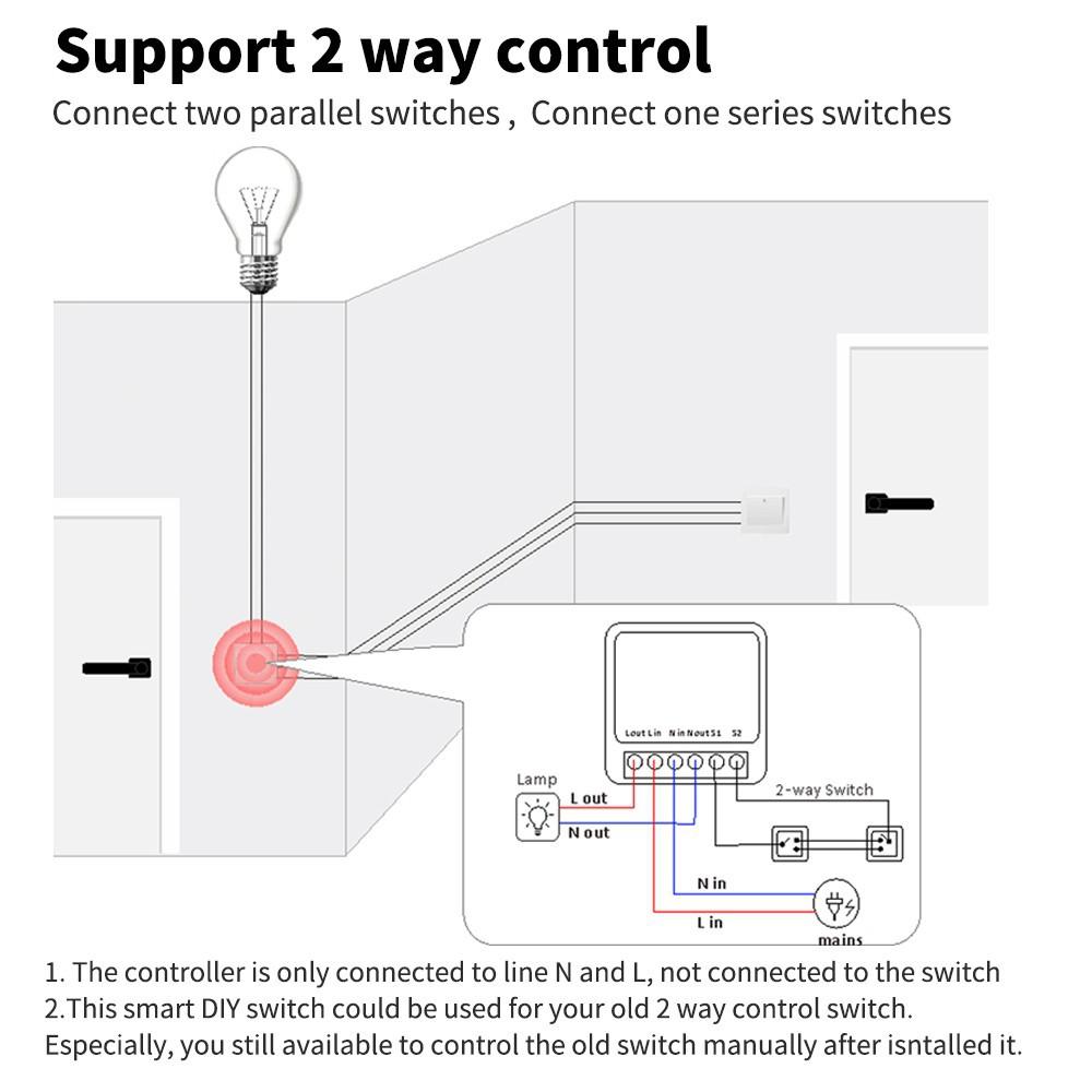 16A Wifi Mini Smart Switch Wireless DIY Light Switches 2 Way Control Breaker Work with HomeKit CozyLife App