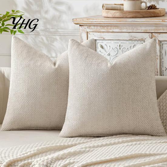 Invisible Zipper Pillow Case Weave Texture Cushion Case, Chenille Throw Cover, Solid Color Cover Durable Decorative Covers with for Living Room