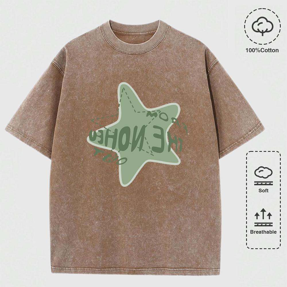 Graffiti Pentagram Print Washed T Shirt Mans O-Neck Casual Fashions Top Cotton Loose Clothes Men T-Shirts