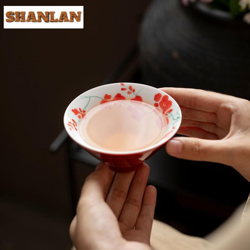 120ml Hand-painted Butterfly Orchid Teacup Traditional Tea Bowl Mug Tea-tasting Personal Cup Chazhan Master Cups Tea Services
