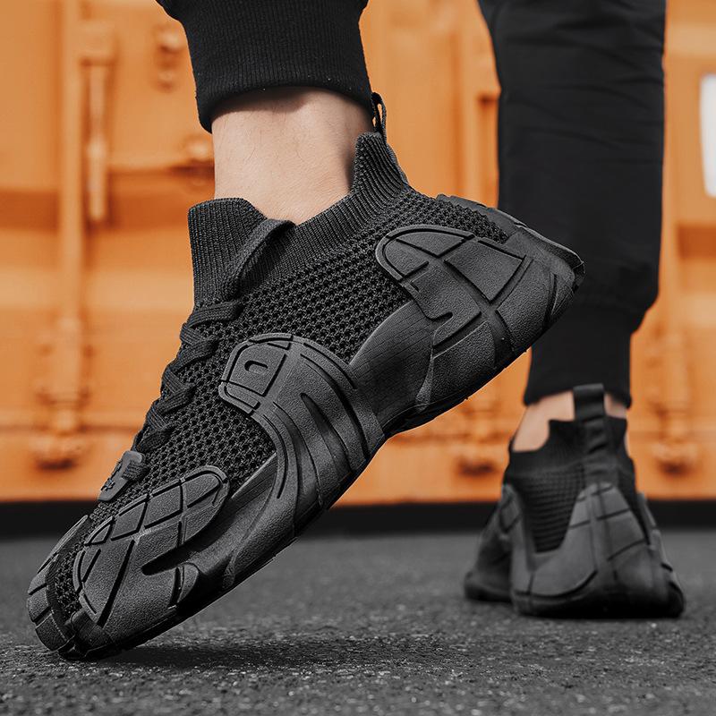 2025 Summer New Platform Sports Shoes Lace-up Non-slip Fly-woven Men's Shoes Socks Mouth Trend Outdoor Trend Shoes