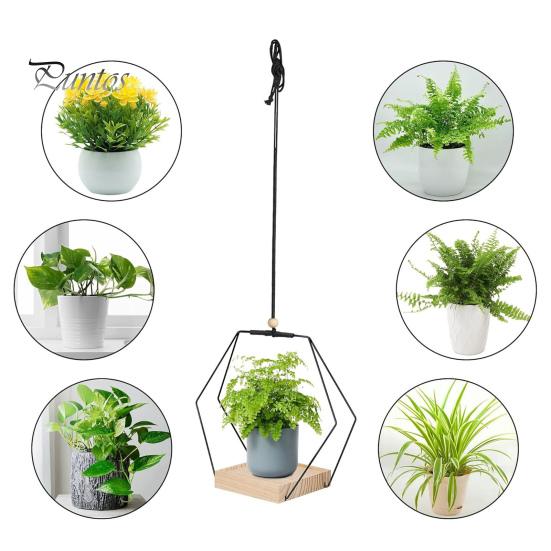 Hanging Plants Holder with Wooden Base Farmhouse Rustic Indoor Hanging Flower Pot Planter Shelf Basket Plants Hanger Decoration