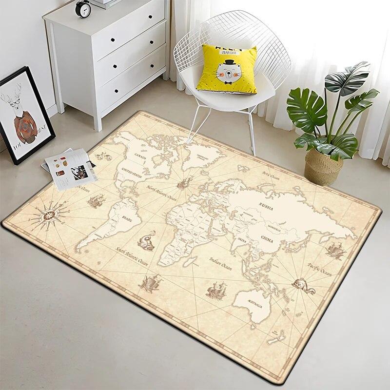 Retro navigace Mapa Vzor Dekorativní čtvercový koberec Moderní dům Obývací pokoj Podlaha Matná Ložnice Koberec Umění Plakát Podložka Vějíře Dárek