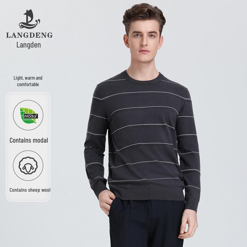 Langdeng Men s Winter Striped Modal Wool Blend Business Sweater 2XL