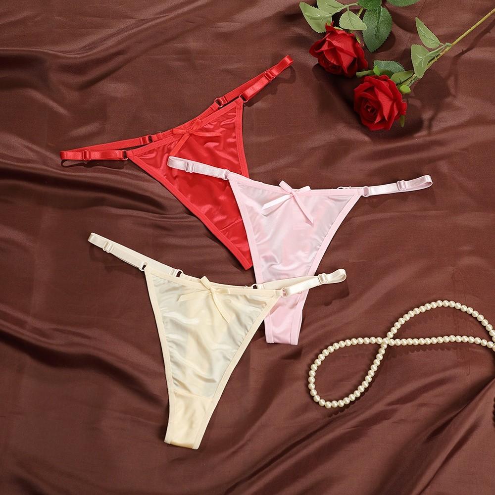 G Strings Brocade Briefs Women Transparent Romantic T Panties T-Back Sheer Satin Bow Thong Ladies