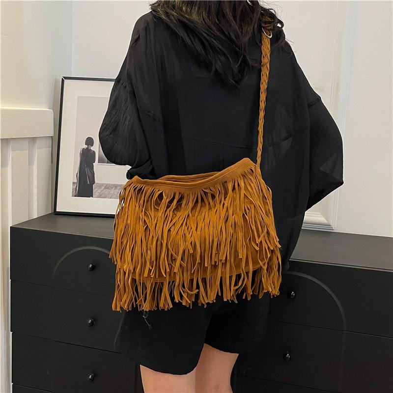 Bohemian Style Crossbody Bag With Tassels And Seams For Daily Fashion